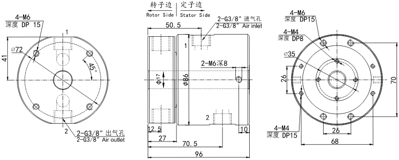 30020123002012系列二通路气路滑环 系列滑环外形图纸