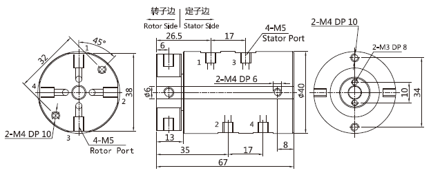 30040043004004系列四通路气电一体滑环 系列滑环外形图纸