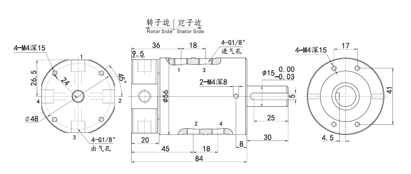 3004006EX3004006EX系列二通路带加长轴纯气动旋转接头 系列滑环外形图纸