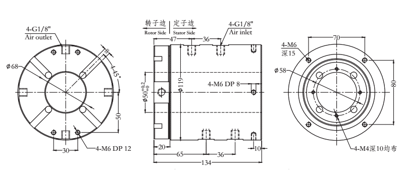 35040063504006中空50mm 4通路气电滑环 系列滑环外形图纸