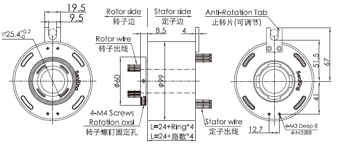 bh2599BH2599系列强弱电工业总线信号定制滑环 系列滑环外形图纸