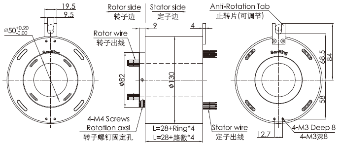 bh50130BH50130系列强弱电信号定做滑环 系列滑环外形图纸