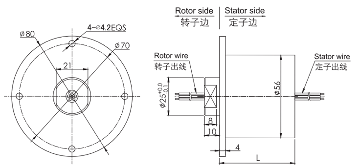 f056F056系列防水导电滑环(外径56mm，IP65) 系列滑环外形图纸
