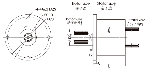 f086F086系列防水导电滑环(外径86mm，IP65) 系列滑环外形图纸