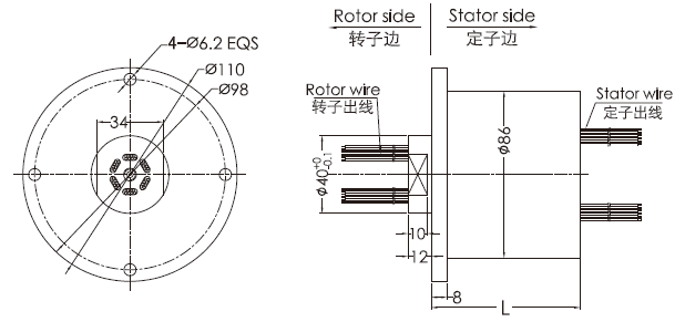 f086F086系列防水导电滑环(外径86mm,IP65) 系列滑环外形图纸