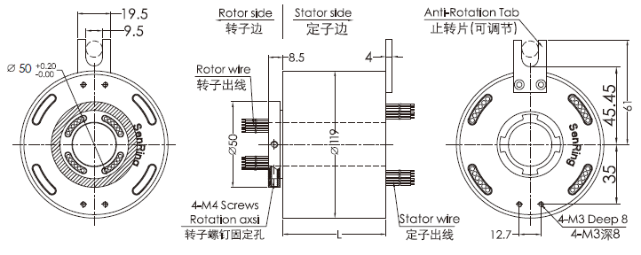 fh50119FH50119系列防尘防水滑环引电器 系列滑环外形图纸