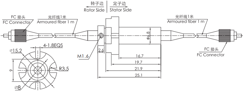 fo100FO100系列单通道光纤旋转接头 系列滑环外形图纸