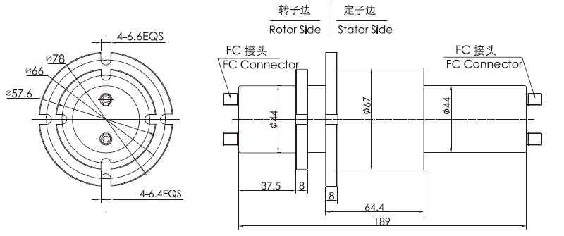 fo200bFO200B系列双通道光纤滑环 系列滑环外形图纸