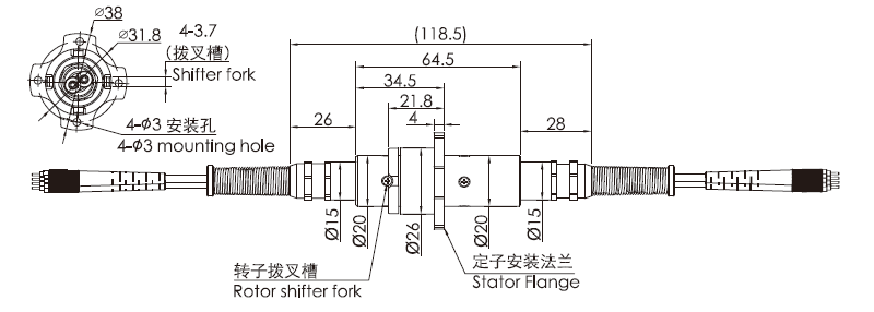 fo400FO400系列4通道光电混合滑环光纤旋转接头 系列滑环外形图纸