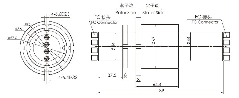fo400bFO400B系列4通道光纤滑环 系列滑环外形图纸