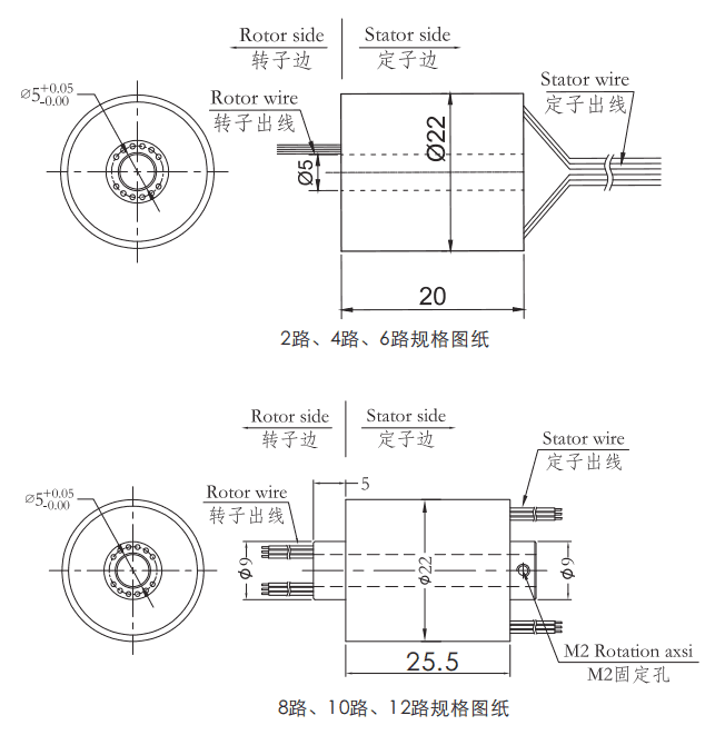 h0522H0522（孔径5mm）微型过孔导电滑环 系列滑环外形图纸