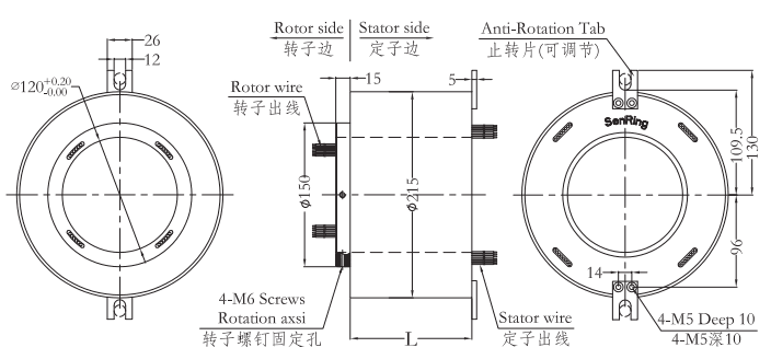 h120215H120215系列大孔径过孔导电滑环 系列滑环外形图纸