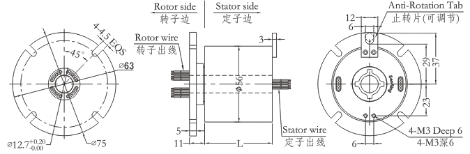 h1256fH1256F系列小过孔滑环(法兰安装) 系列滑环外形图纸