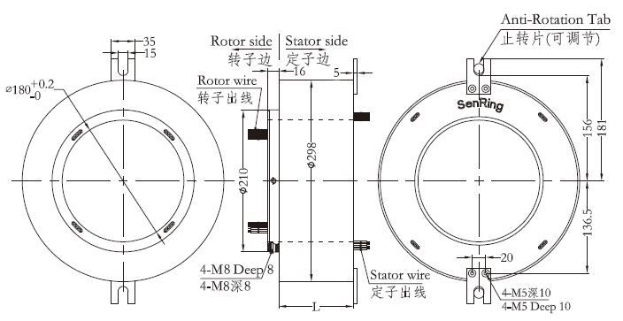 h180298H180298系列(过孔式、空心轴)滑环 系列滑环外形图纸