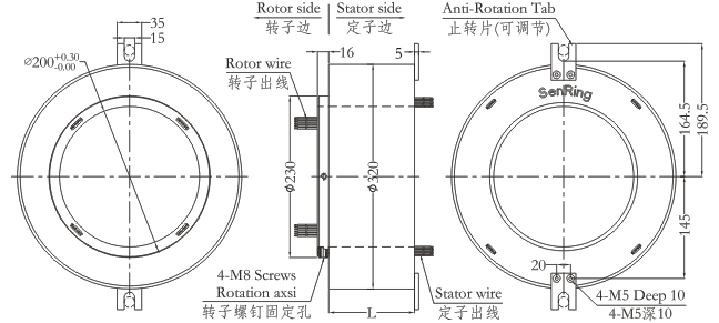 h200320H200320系列大孔径（空心轴）过孔滑环 系列滑环外形图纸