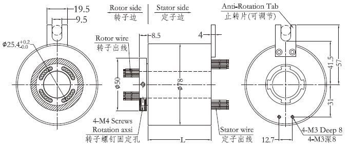 h2578H2578系列过孔导电滑环 系列滑环外形图纸