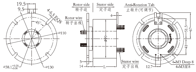 h3899fH3899F系列过孔导电滑环 系列滑环外形图纸