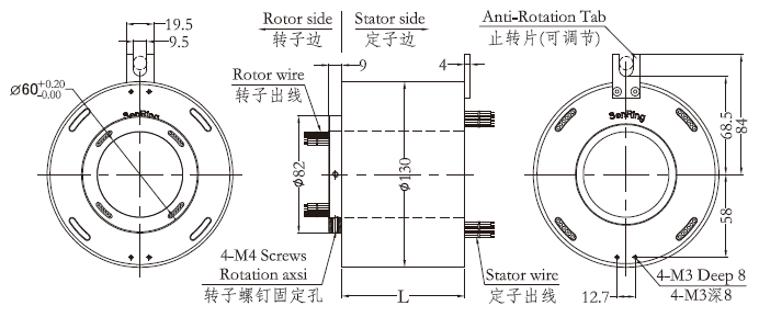 h60130H60130系列（过孔式、空心轴）滑环 系列滑环外形图纸