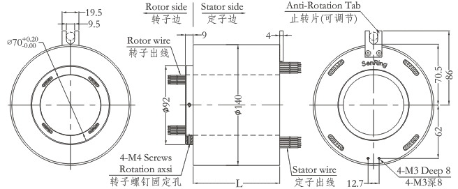 h70140H70140系列过孔导电滑环 系列滑环外形图纸