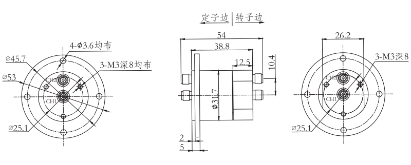 hf0218-31HF0218-31系列两通道18GHz射频旋转连接器 系列滑环外形图纸