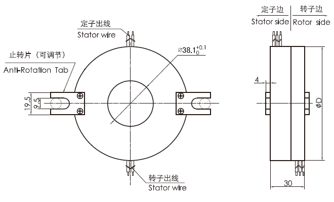k238K238（SNK040）系列整体盘式滑环 系列滑环外形图纸