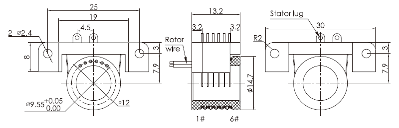 s010-06S010-06系列6通路微型分体式滑环(孔径9.55mm) 系列滑环外形图纸