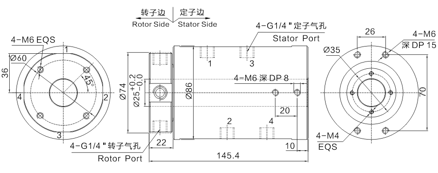 sqw4SQW4系4进4出通水旋转接头 系列滑环外形图纸