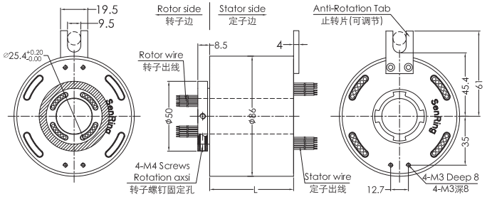 uh2586-02UH2586-02系列USB2.0信号滑环 系列滑环外形图纸