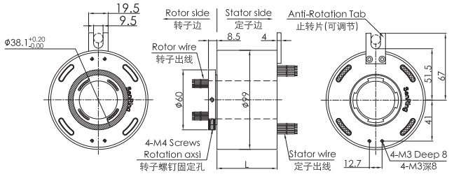 uh3899-02UH3899-02系列USB2.0信号滑环 系列滑环外形图纸