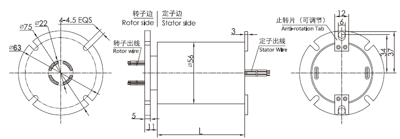 zm056ZM056系列自动化伺服电机/编码器集电环 系列滑环外形图纸